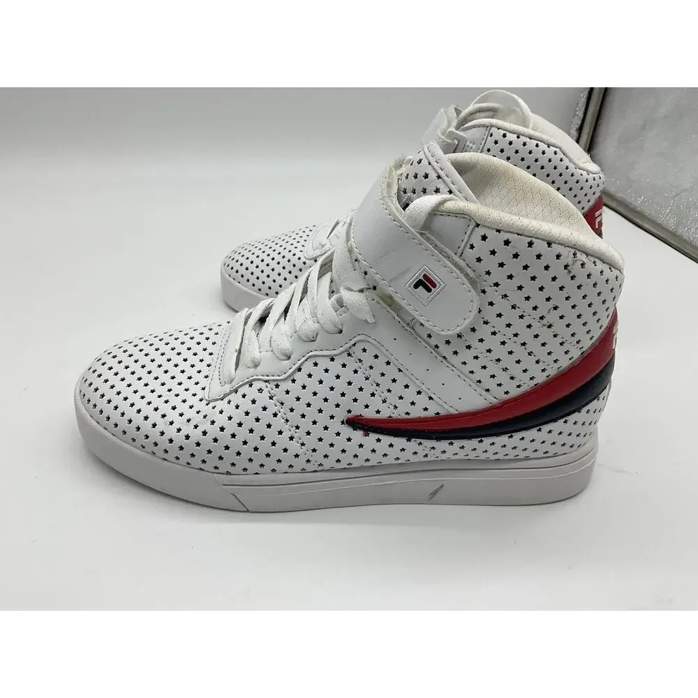 FILA‎ Shoes Mens 5.5 White Perforated High Top Strap Athletic Casual Sneakers